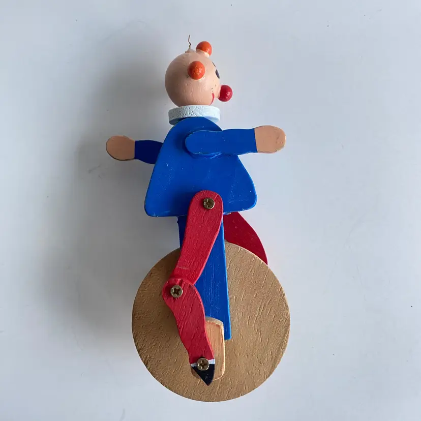 Wooden Clown on Unicycle Ornament Figurine