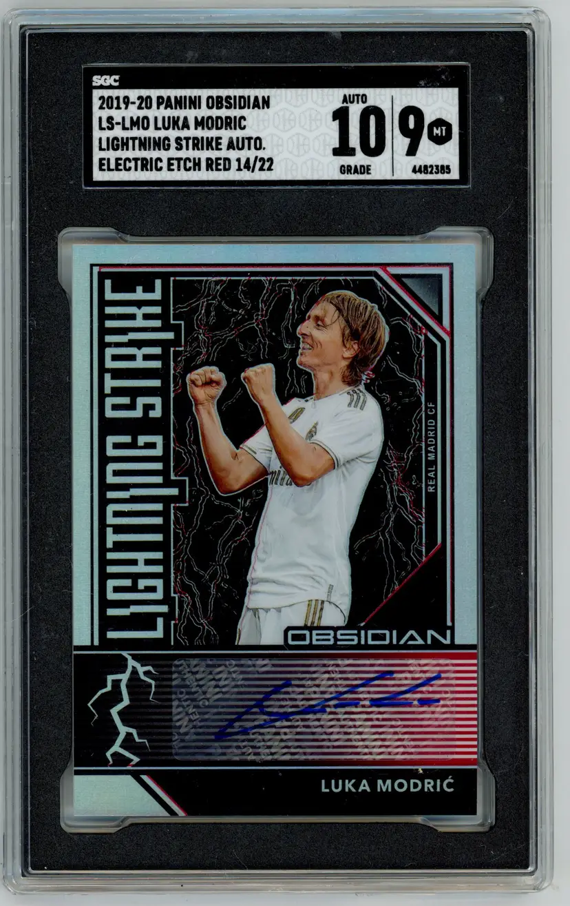 2019-20 Panini Obsidian LUKA MODRIC /22 Auto Electric Etch Red SP #LS-LMO REAL MADRID CF SGC 9 MT