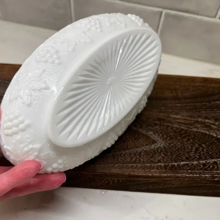 Vintage Milk Glass Grape Relish Dish/Divided Dish