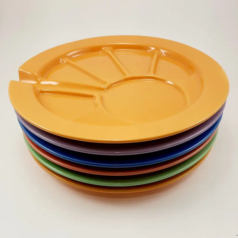 Vintage Hoffritz Sushi Fondue Divided Plates Set Of 6 Multi-colored