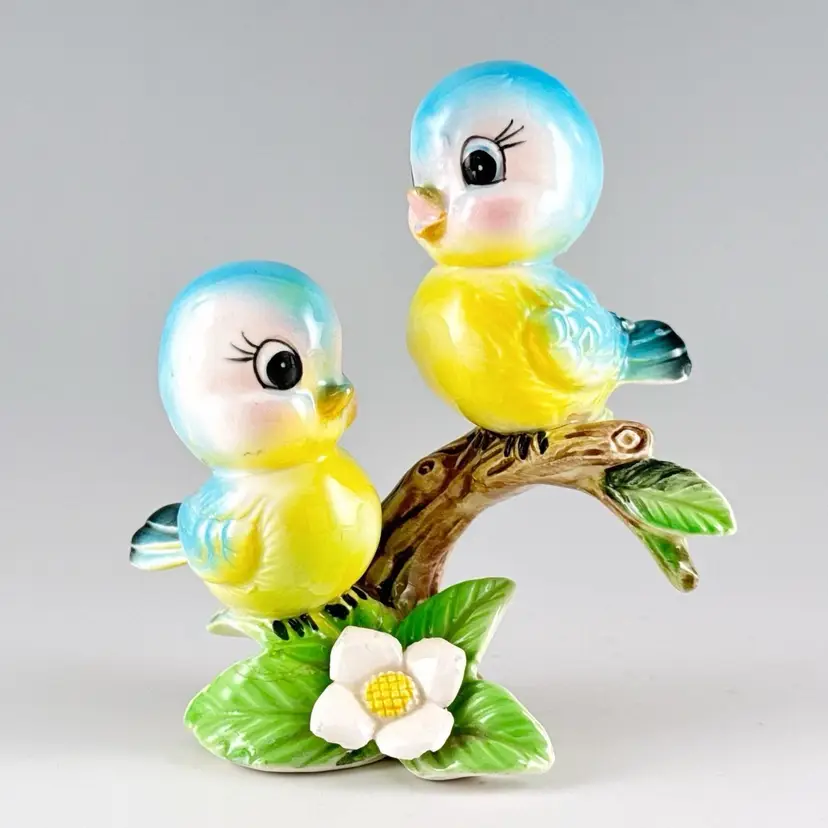 Norcrest Anthropomorphic Bluebirds Figurine, Hand-Painted Ceramic Bird, Vintage Made in Japan