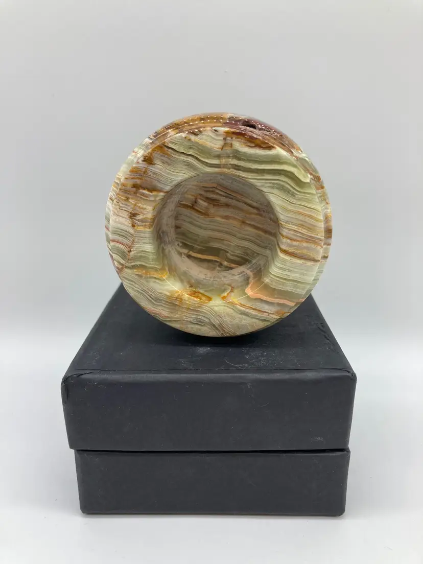 Natural Green Onyx Small Trinket Dish/Candle Holder #1