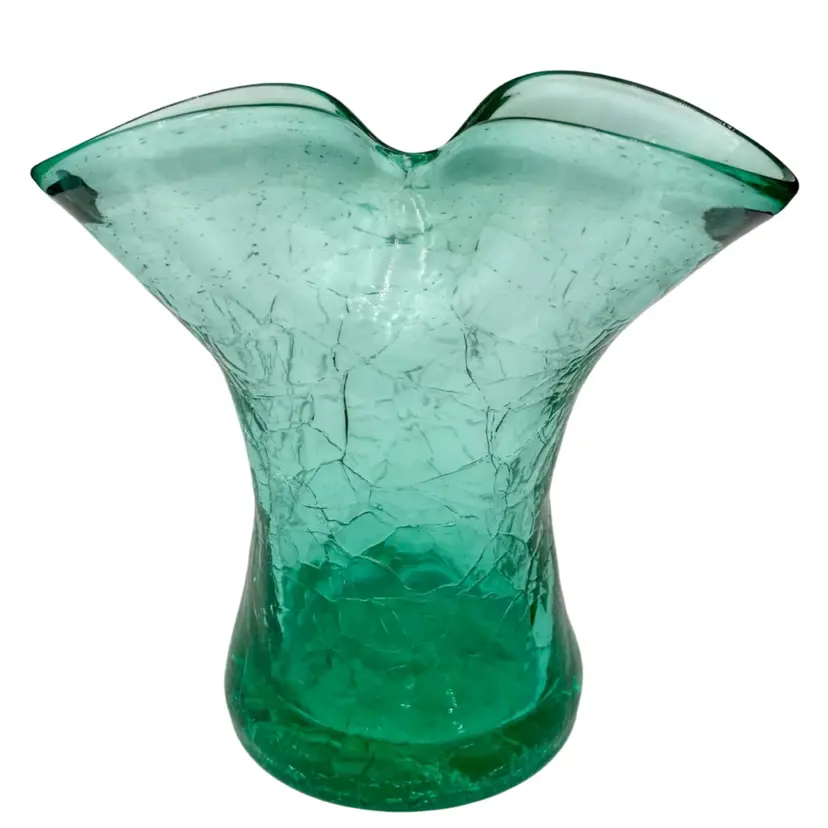 Vintage (1950s) Blenko Mini Pinched Vase, Crackle, Sea Green, CM-2 Series