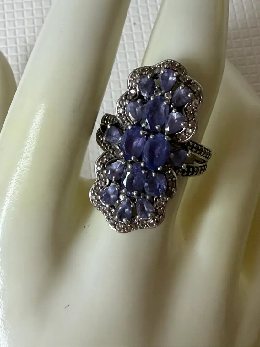 Sterling Silver Vintage Tanzanite CZ Ring Hallmark