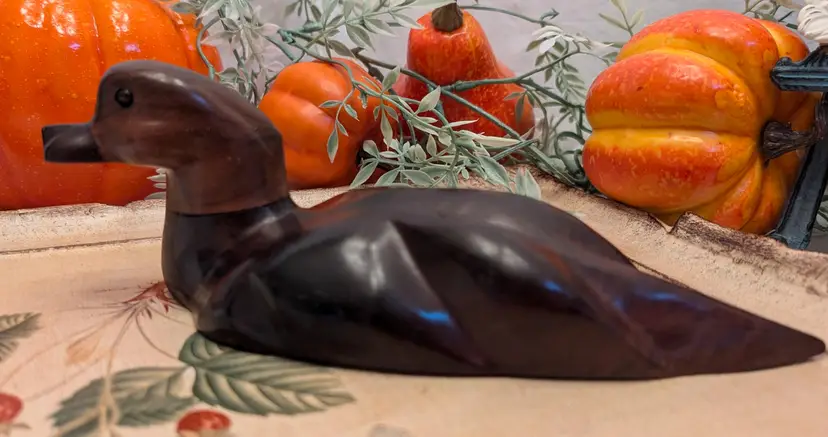 Wooden Hand Carved Wood Duck Sculpture 9" Long