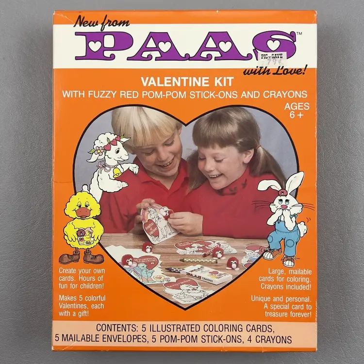 Vintage PAAS Valentine Kit 1985 USA New Sealed Illustrated Coloring Cards