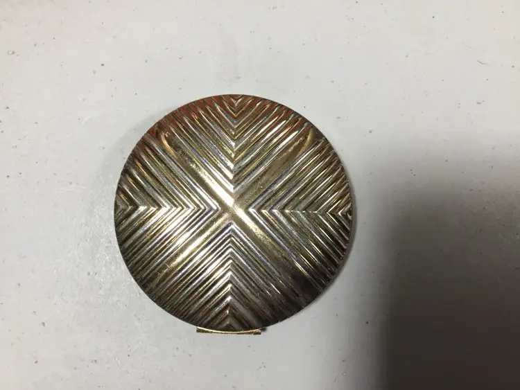 Unique Charles of the Ritz vintage compact, geometric pattern, 2.5 " diameter