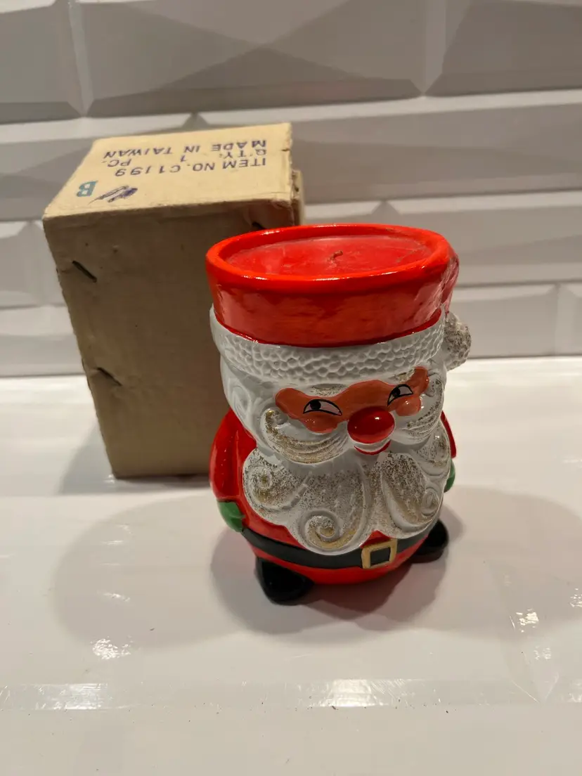 Vintage Mid Century Santa Ceramic Candle Collectible Holiday Decor
