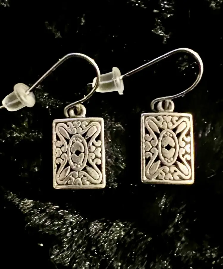 Retired “Premier Designs” Ornate Silver-Plated Earrings (Stamped)