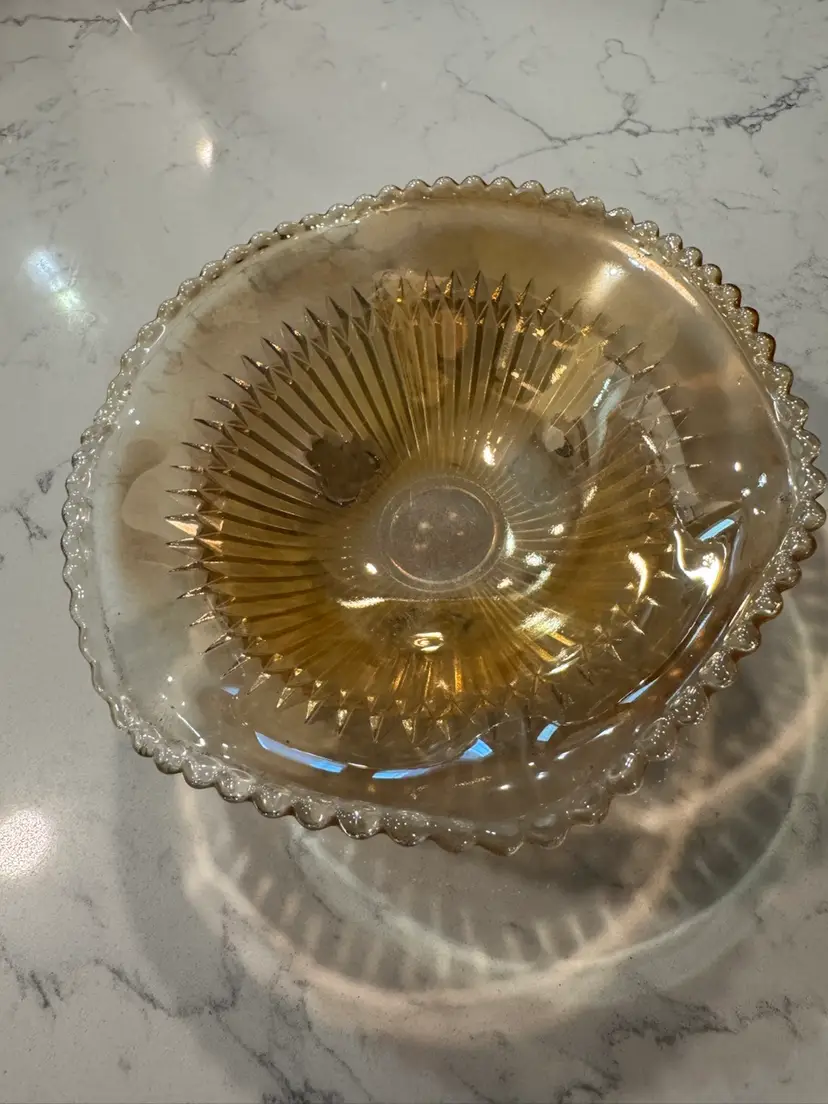 Vintage Jeannette Marigold Carnival Glass Footed Ribbed Bowl