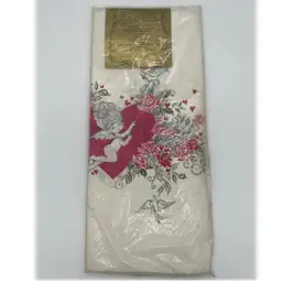 Vintage Valentine’s Day Cupid Heart Rose Paper Table Cover 60" x 102" NOS