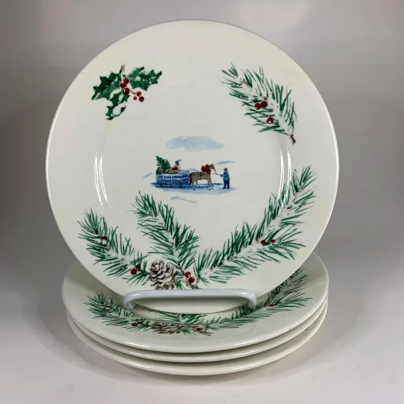 Farberware White Christmas Bread Plates Rare Set 4 Vintage 2118 Original Version