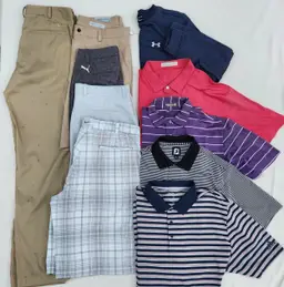 10 pc. men's Golf lot PETER MILLAR, FOOTJOY, NIKE, PUMA - polo's, shorts and more