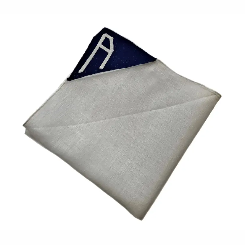 Linen Monogram Initial A Handkerchief Hand Applique Cottage Core Granny 40s Vintage