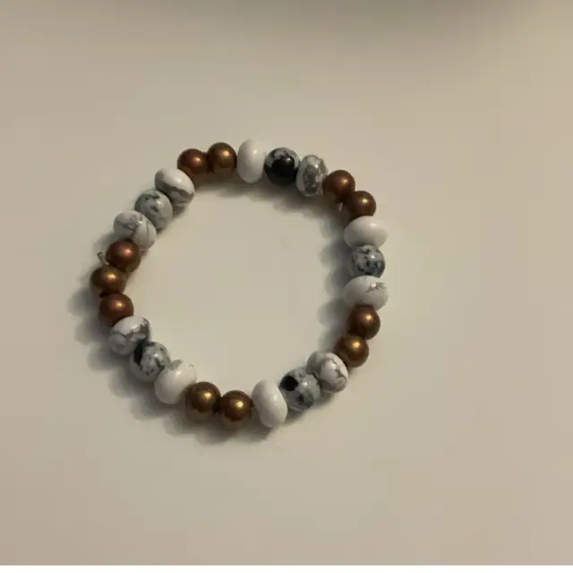 Magnesite & Copper Stretchy Bracelet Made By Me