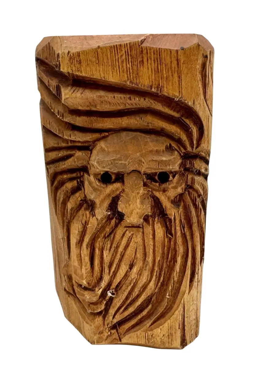 Hand Carved Wood Ozark Folk Art Candle Holder Mountain Man Forest Tree Spirit