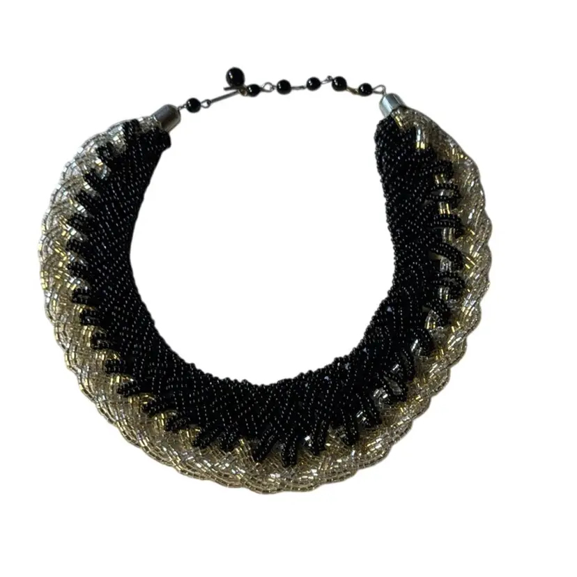 Vintage 1950s Black & Silver Czech Glass Beaded Choker - Stunning!