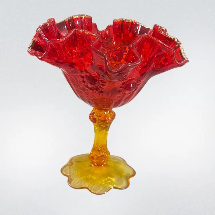 Fenton Amberina Cabbage Rose Compote