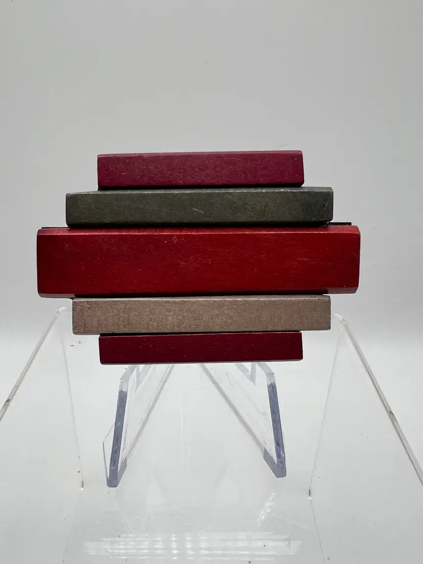 Vintage Geometric Wood Brooch Layered Wood Statement Pin Modernist Retro