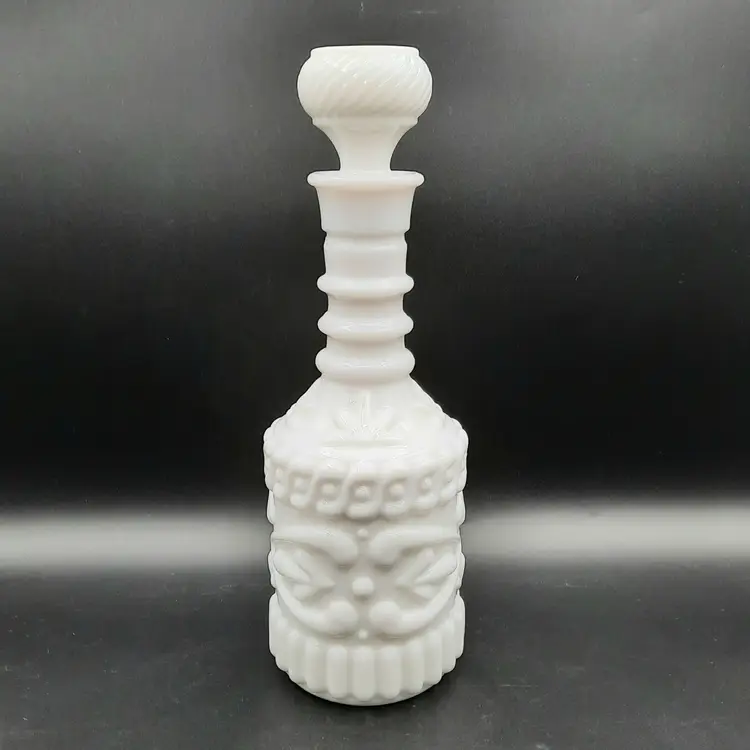 White Milk Glass Jim Beam Decanter Liquor Bottle with Stopper