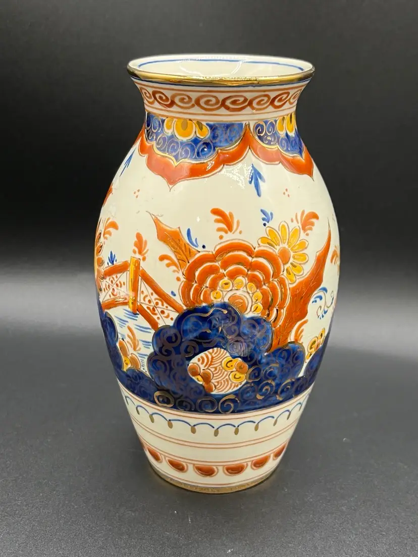 #08 Delft Polychrome Multicolor Pijnacker Porcelain Multicolor Vase 7”