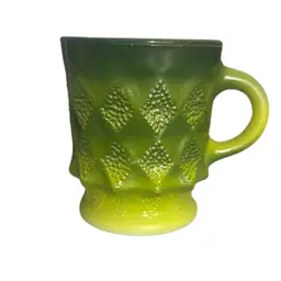 #02 - Fire king Anchor Hocking Kimberly Green Ombré Milk Glass Mug Stacking