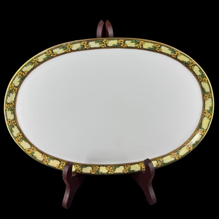 Porcelain Hand Painted Yellow Flower Border Vanity Tray