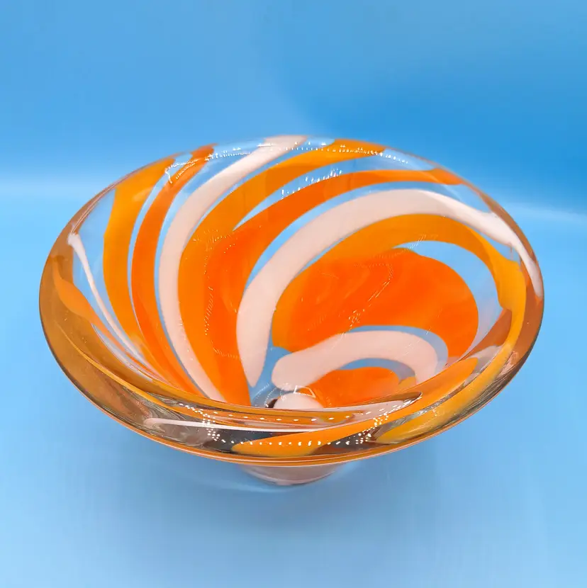 Mikasa Rockswirl Orange & White Hand-Blown Art Glass Cone-shaped Bowl by Abby Modell