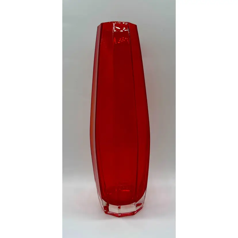 Vintage red/persimmon fluted vase.