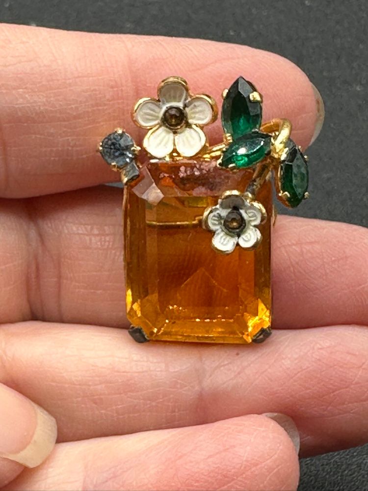 Vintage CZECHO Glass Rhinestone Emerald Citrine Lovely Brooch