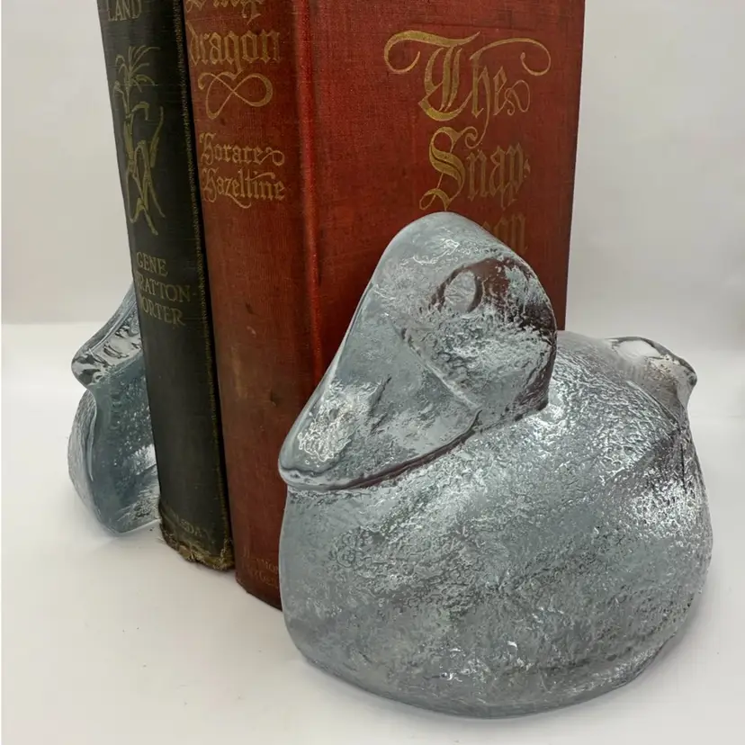 Blenko Glass Clear Duck Glass Bookend Pair 4x6β