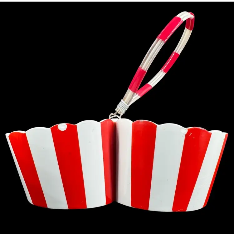 Yona Country Club Ceramic Nuts And Mints Red Striped Divided Serving Bowl