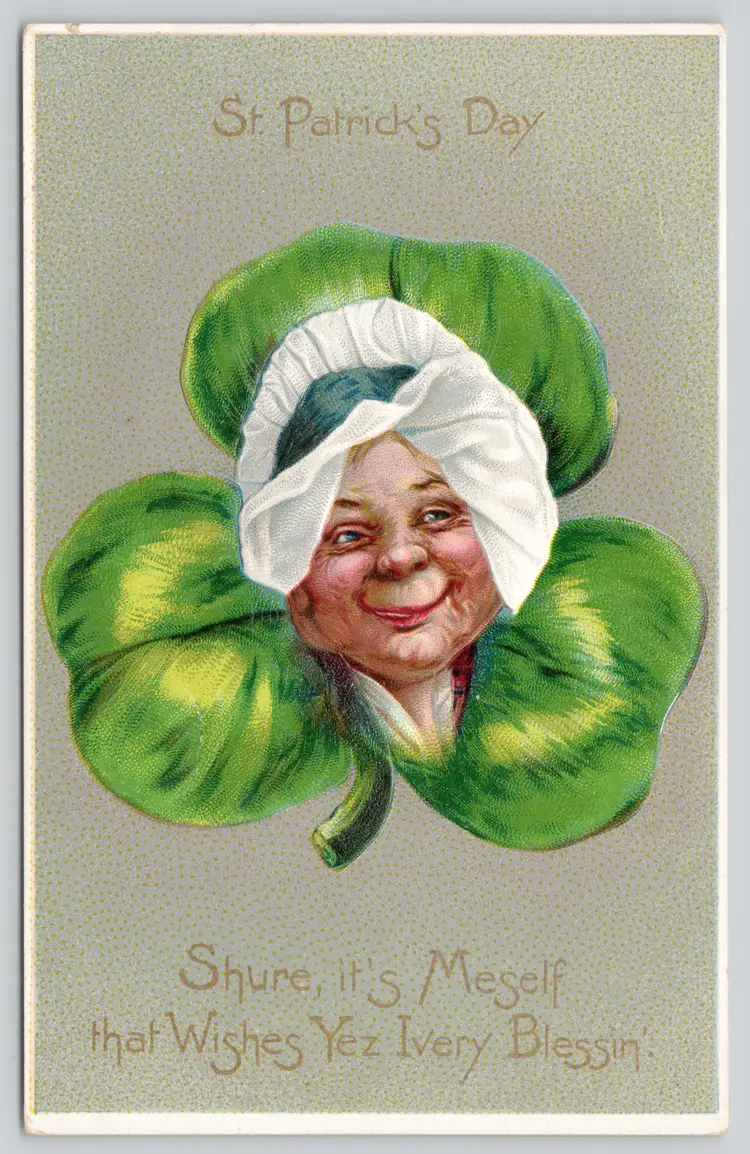 Postcard St Patrick’s Day Raphael Tuck Irish Woman Shamrock Greeting Embossed - 21988