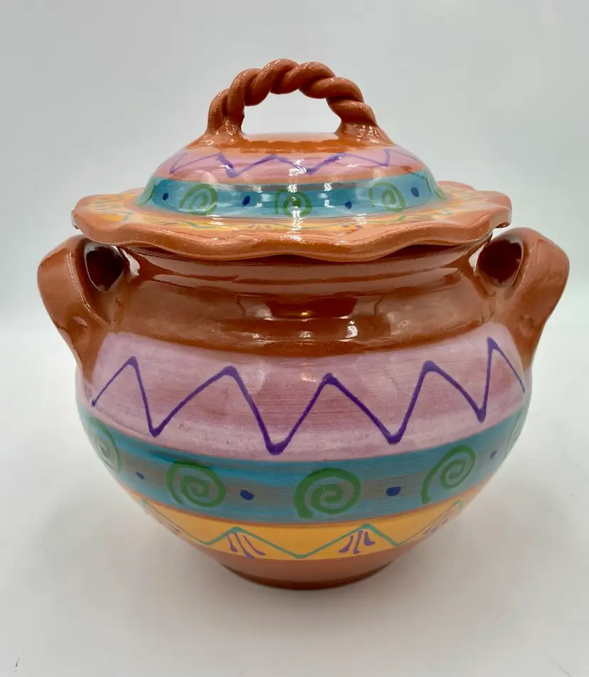 Mesa International (Hungary) Terra Cotta Casserole, Bean Pot w/Lid, Southwest