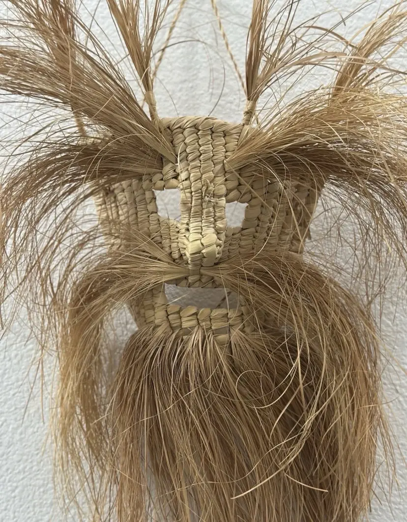Folk Art Handcrafted Woven Grass Wicker Rattan Straw Mask Tribal