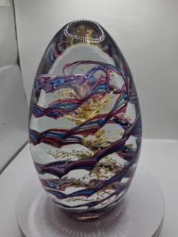 Vintage HUGE Robert Hamon Multi-Color Swirled, Gold Aventurine, Air-Trap, Egg Shaped MAGNUM Paperweight