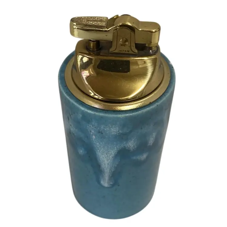 Vintage MCM Hyalyn 763 Blue Drip Glaze Table Lighter