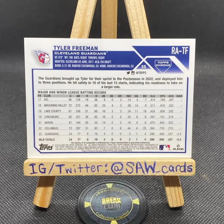 Tyler Freeman 2023 Topps Chrome Auto Cleveland Guardians