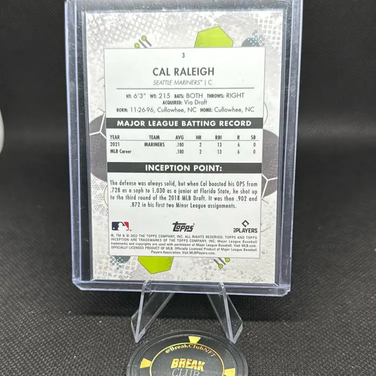 2022 Topps Inception Cal Raleigh RC Seattle Mariners Big Dumper