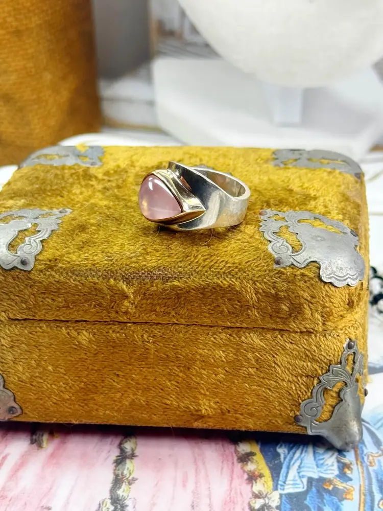 Sterling Silver & 14K Rose Quartz Ring Size 7