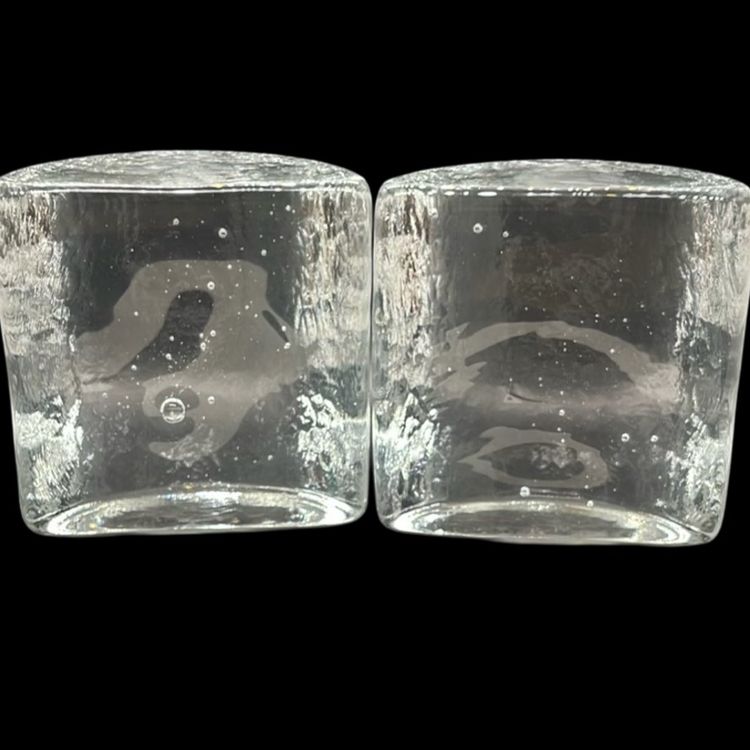 Pair Of Vintage Blenko Clear Heavy Half Moon Glass Bookends 5” x 5” (combined, each 1/2 is approx. 2.5” ea.).