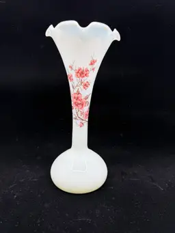 Vintage Empoli Stelvia Italy Opaline Vase Milk Glass W Florals Org Label