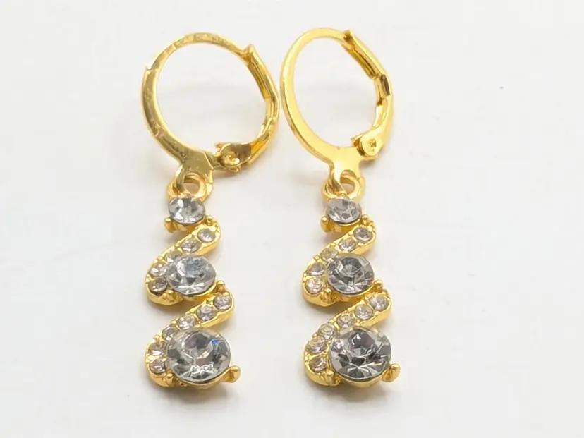 Gold Tone Crystal Drop Pierced Earrings