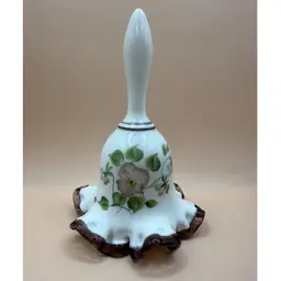 Fenton Plum Crest Hand Painted Pansy Milk Glass Bell 6.5”