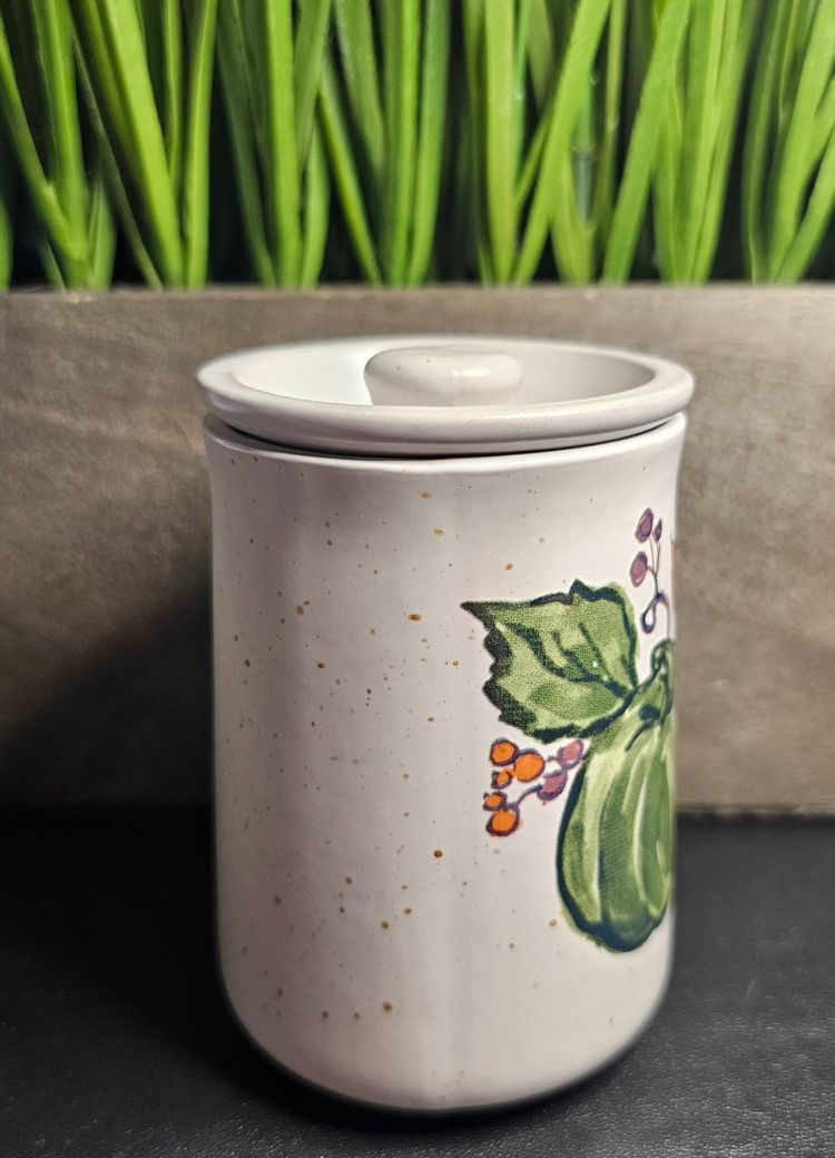 Happy Harvest Green Pumpkin Small Lidded Stoneware Jar by Belle Maison