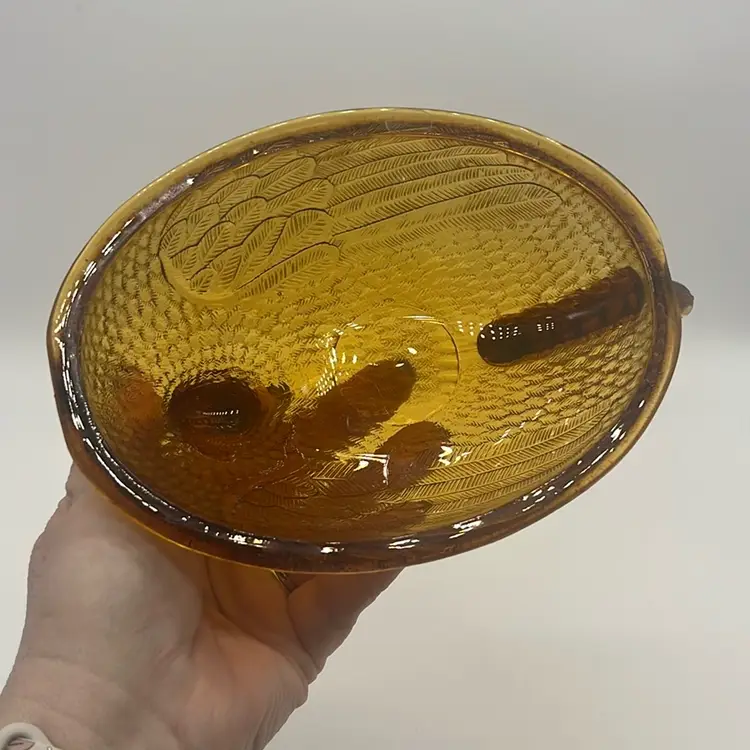 Vtg. Hen On Nest Amber Top Only Glass 6.75”