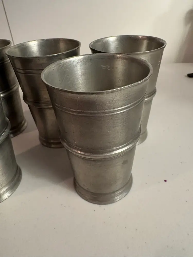 5 vintage  SIGG Frauenfeld Etain Fin Fein Zinn Pewter Shot Glasses tumblers cups