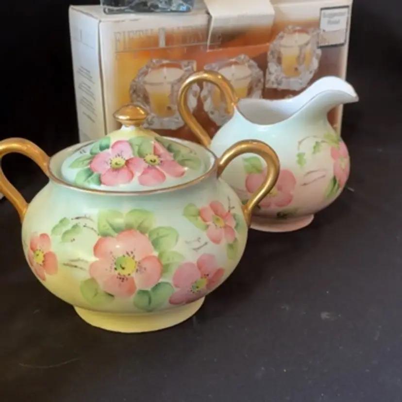Bavaria HANDPAINTED Florals Porcelain Creamer And Lidded Sugar Set