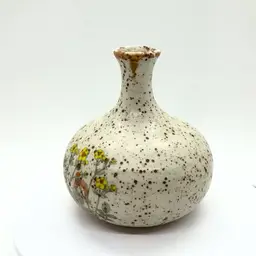 Vintage Speckled Stoneware Bud Vase Weed Pot Yellow Flower Counterpoint Japan