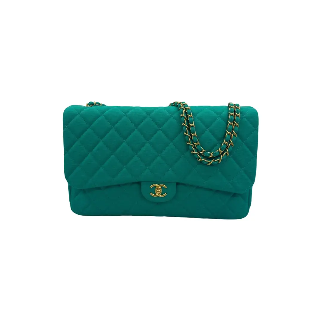 Chanel Green Jersey Fabric Quilted  Travel XXL Flap